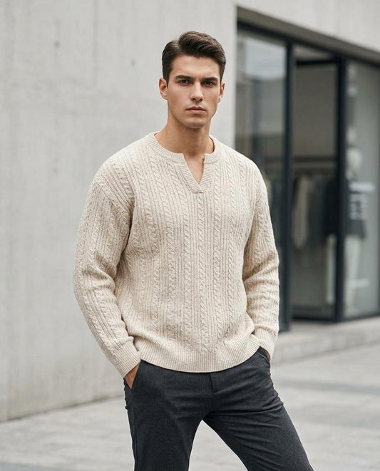 Nelly Outlet - Selar | Strukturiert Geschlitzt Pullover Herren