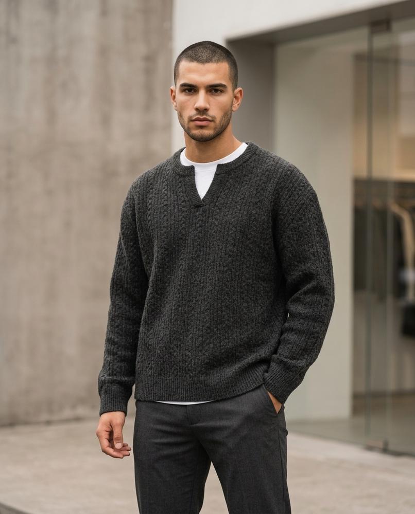 Nelly Outlet - Selar | Strukturiert Geschlitzt Pullover Herren